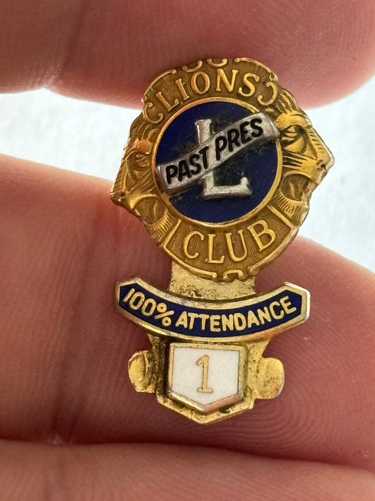 Small Lions Club Past President Badge with 100% attendance tag