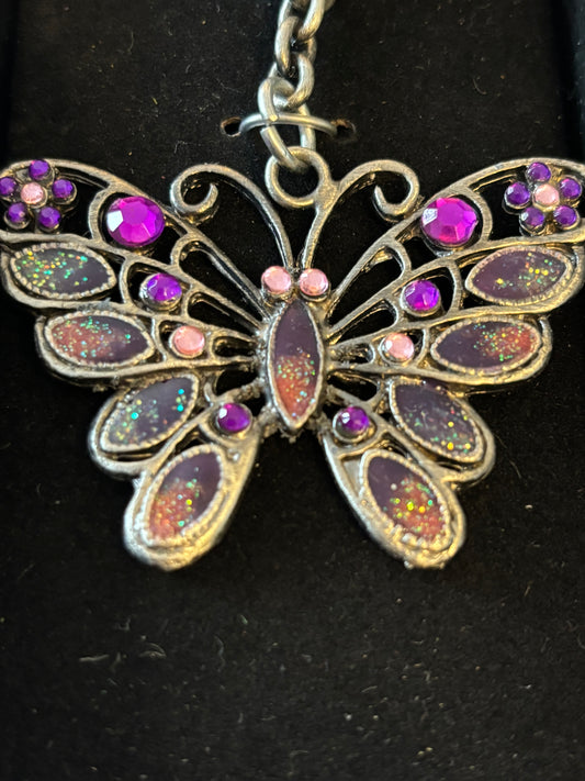 Silver & Purple Stone Sparkly Butterfly Keyring