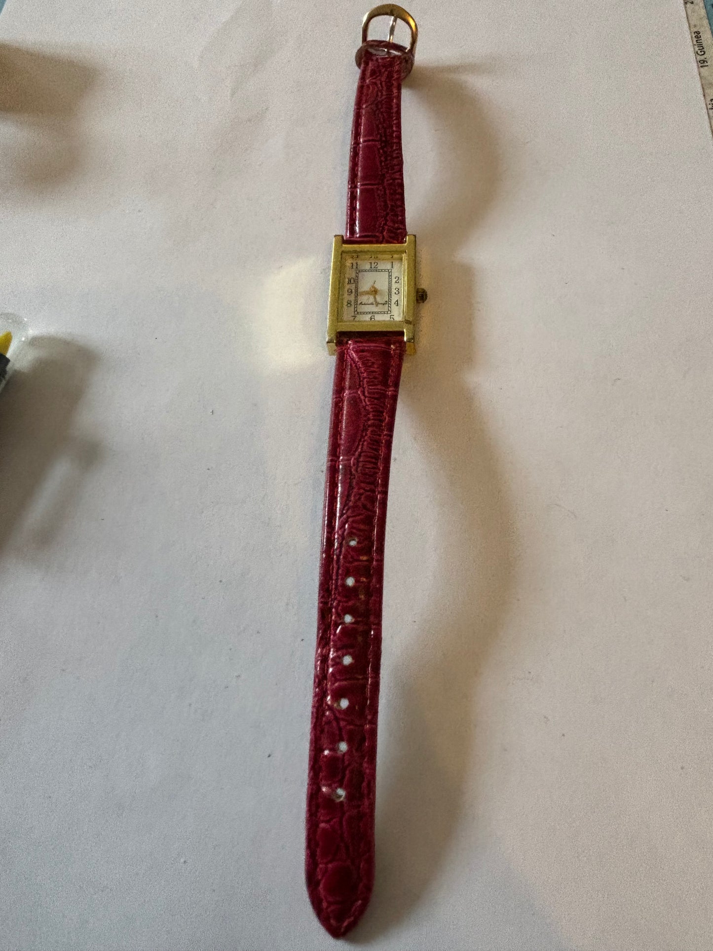 Gabriella Vicenga Square Gold Red Strap Ladies Watch - Untested