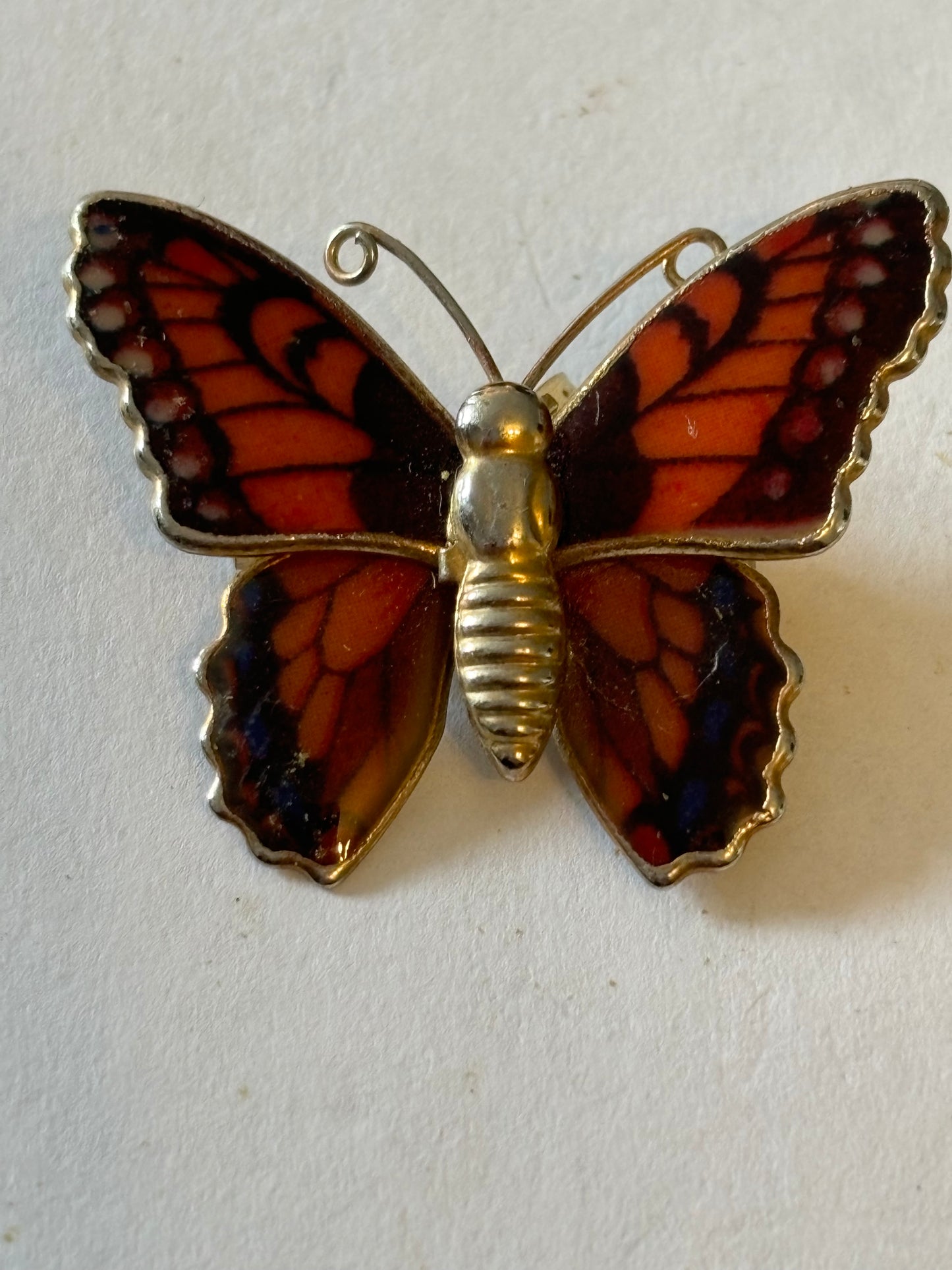 Orange and Black metal butterfly brooch