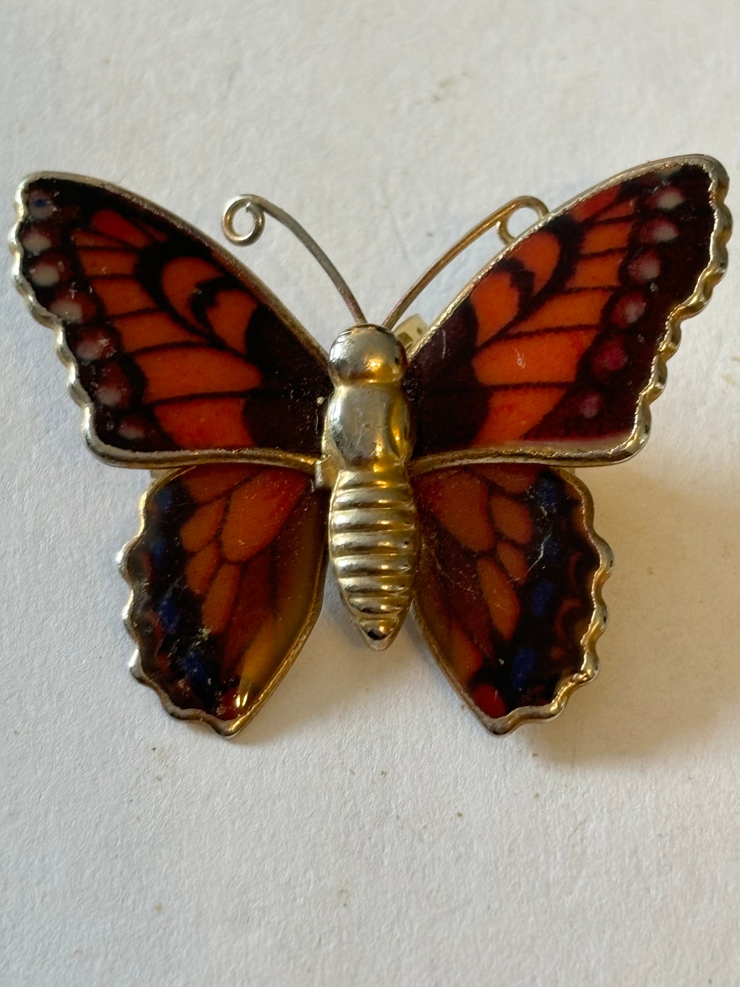 Orange and Black metal butterfly brooch