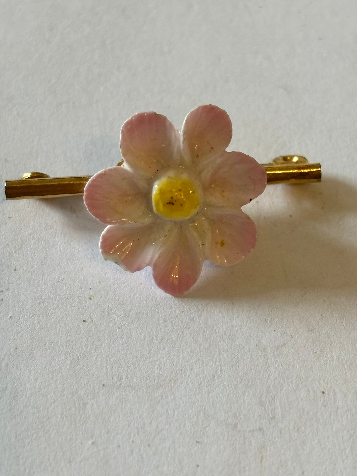 Light Pink Small Flower Brooch on Gold Bar