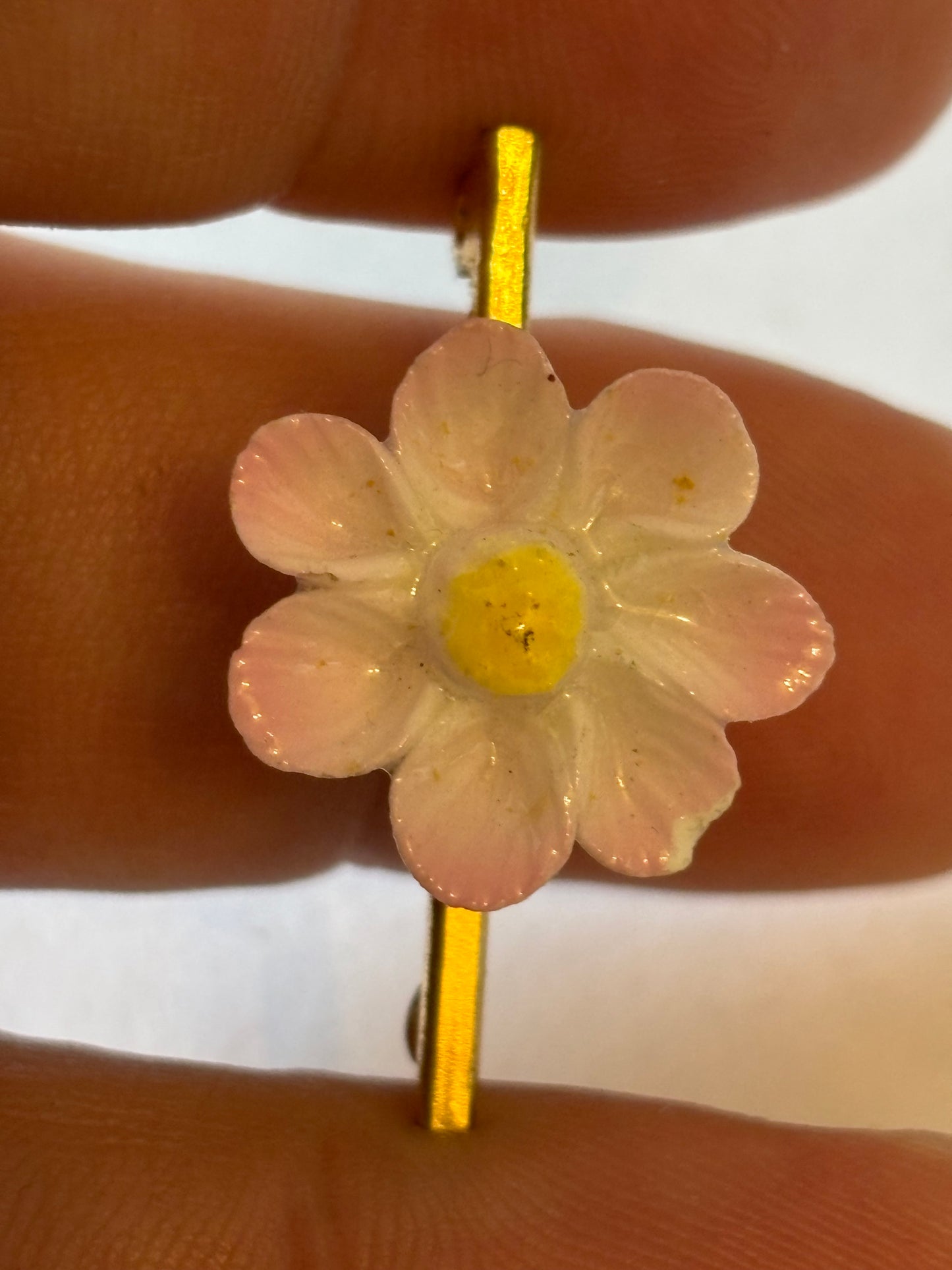 Light Pink Small Flower Brooch on Gold Bar