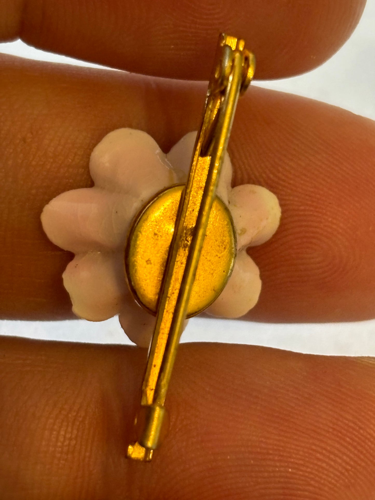 Light Pink Small Flower Brooch on Gold Bar