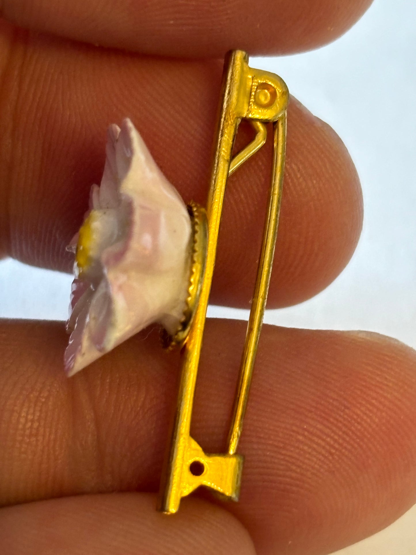 Light Pink Small Flower Brooch on Gold Bar