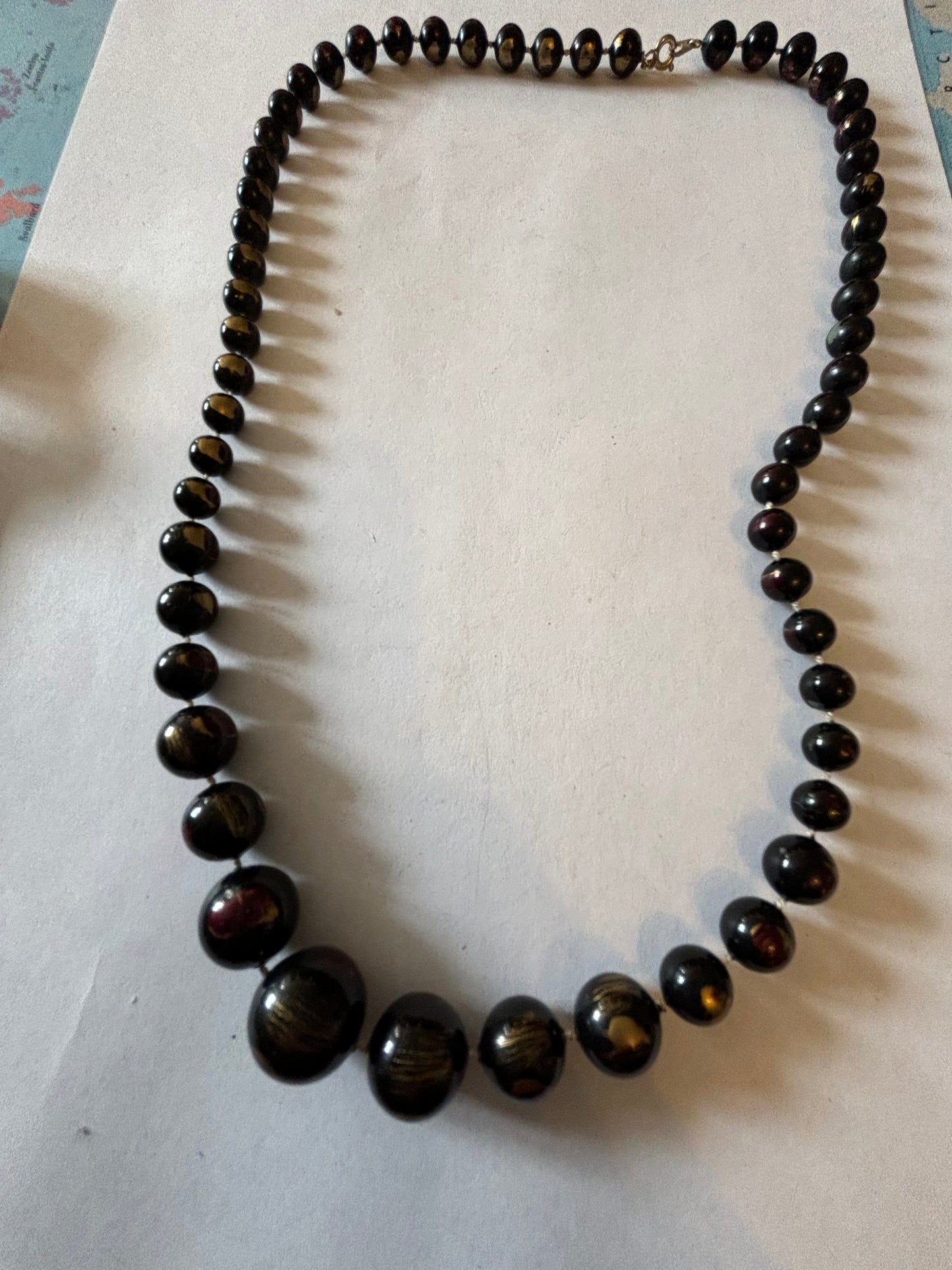 Marbled Black Slightly Graduated Bead Necklace