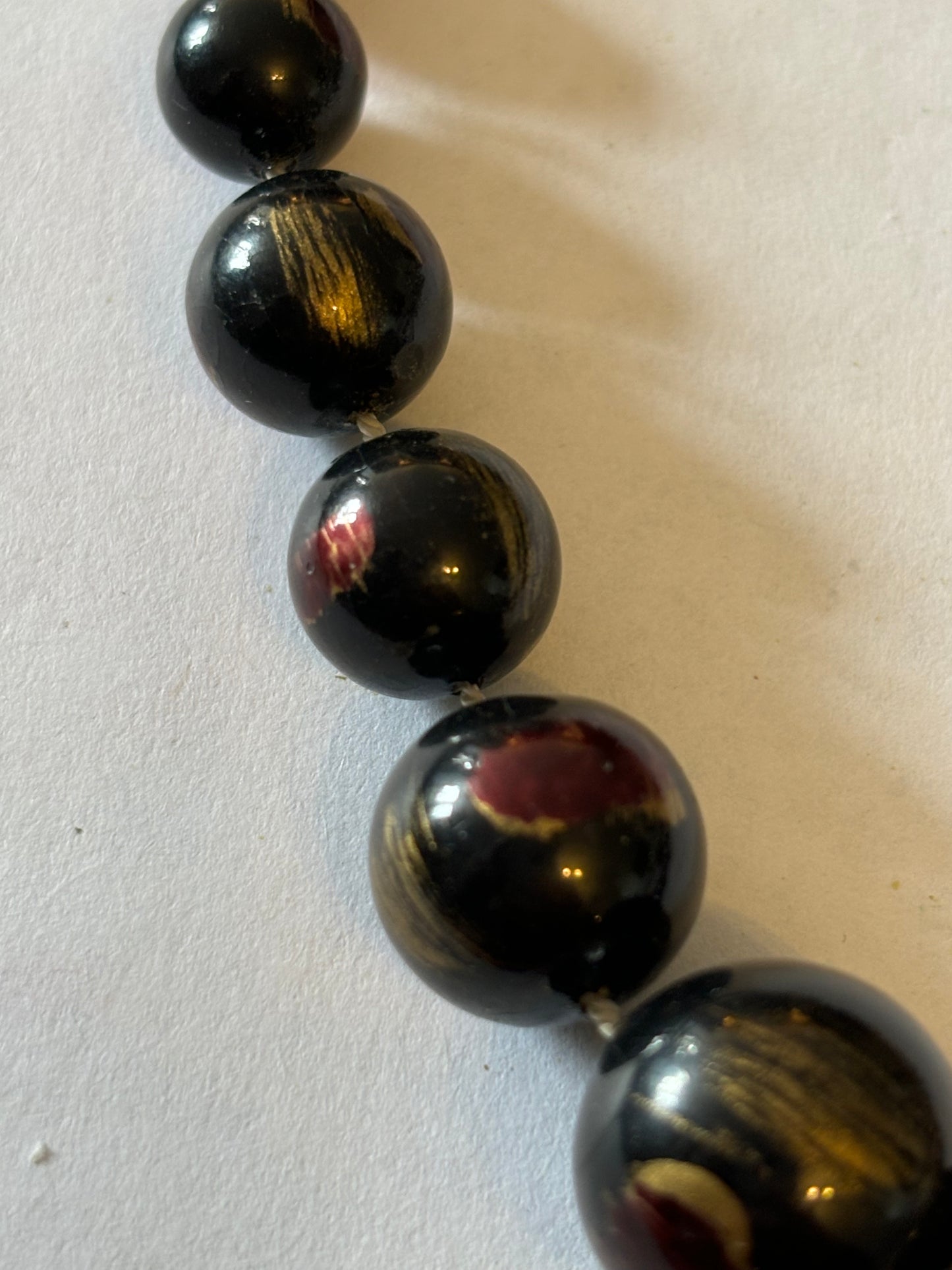 Marbled Black Slightly Graduated Bead Necklace