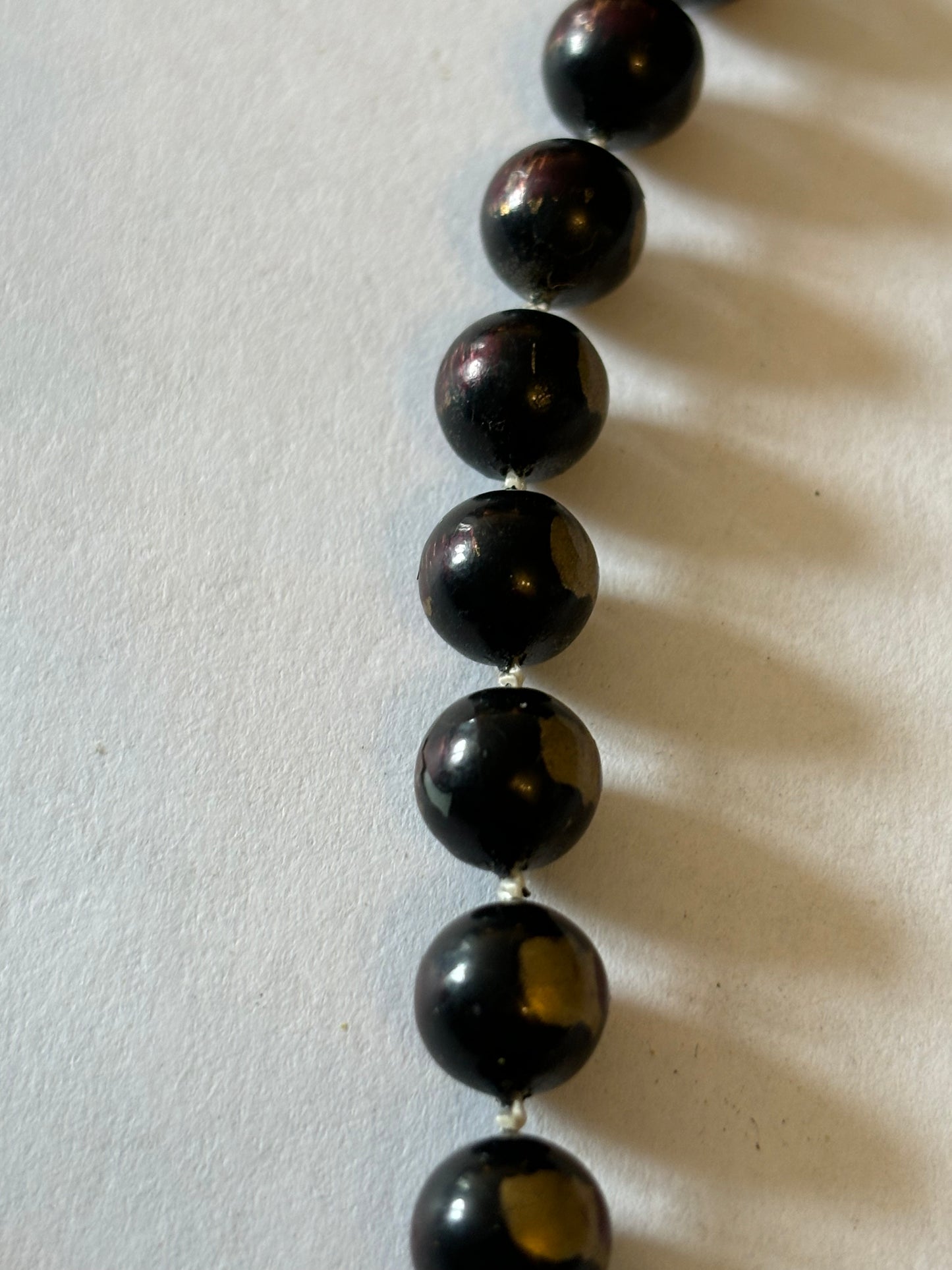 Marbled Black Slightly Graduated Bead Necklace