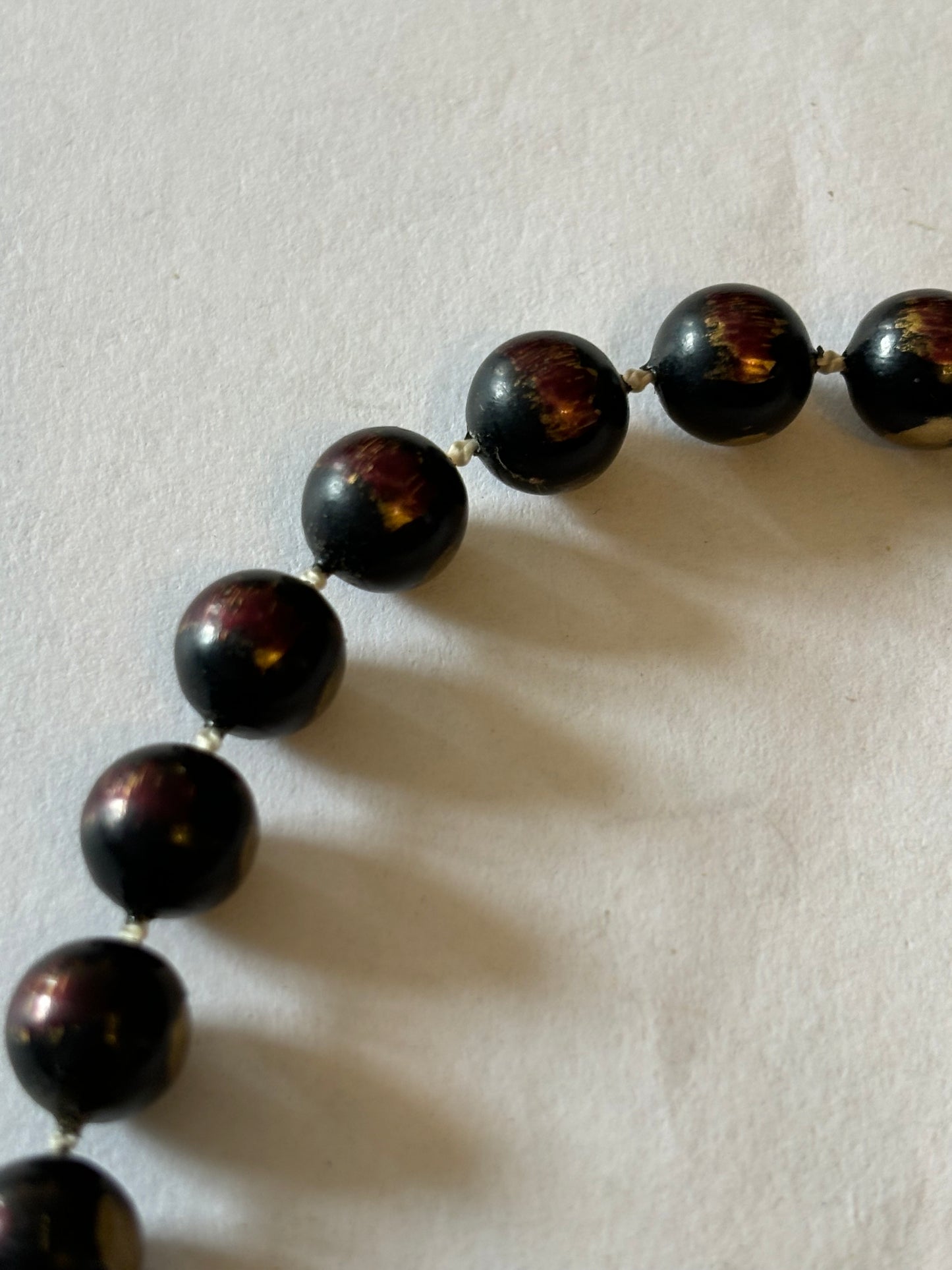 Marbled Black Slightly Graduated Bead Necklace