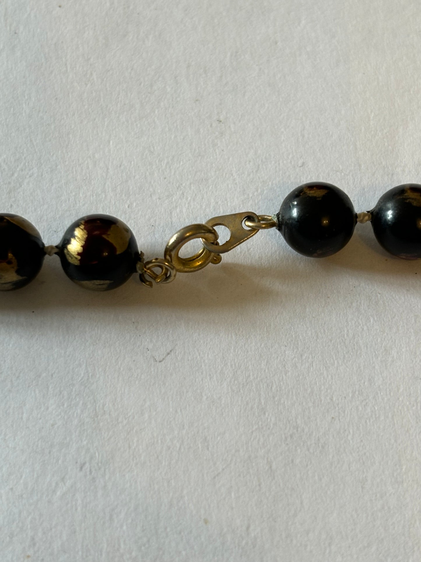 Marbled Black Slightly Graduated Bead Necklace