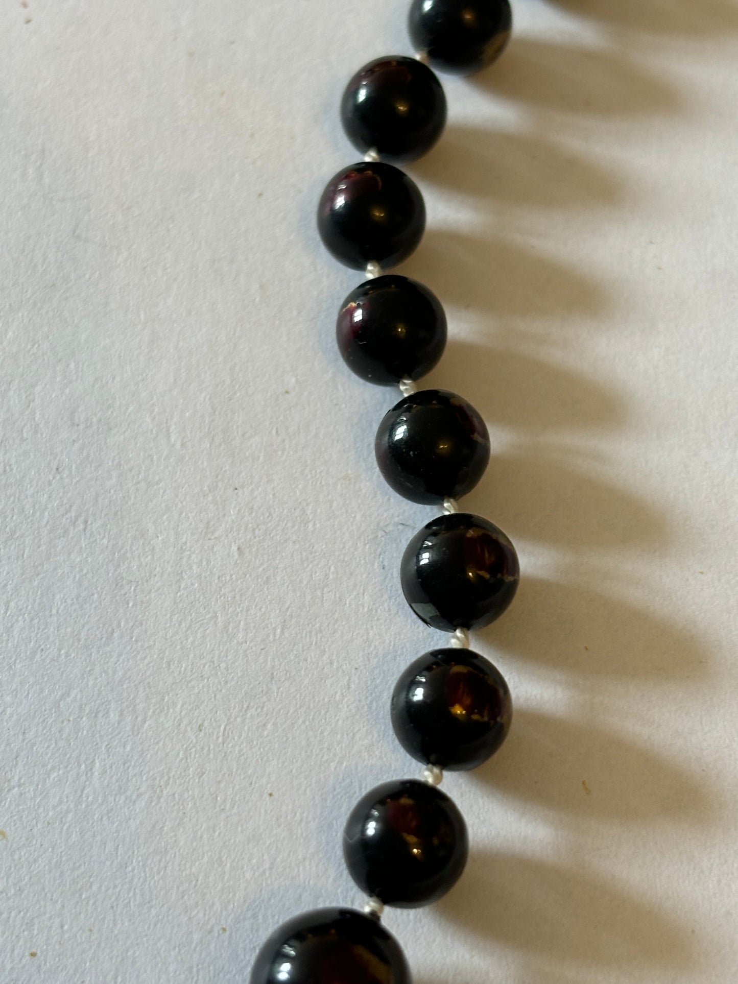 Marbled Black Slightly Graduated Bead Necklace