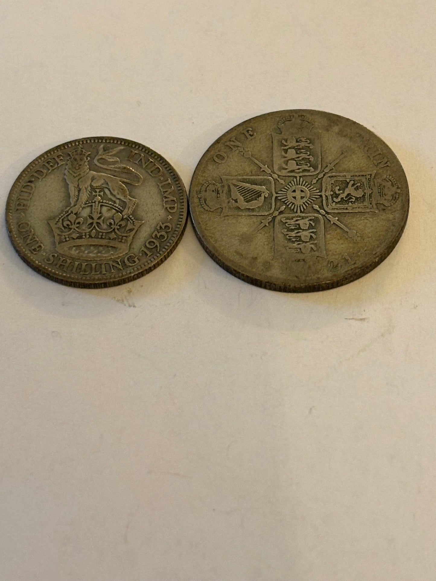 Pair of UK silver coins - 1921 Florin and a 1933 Shilling