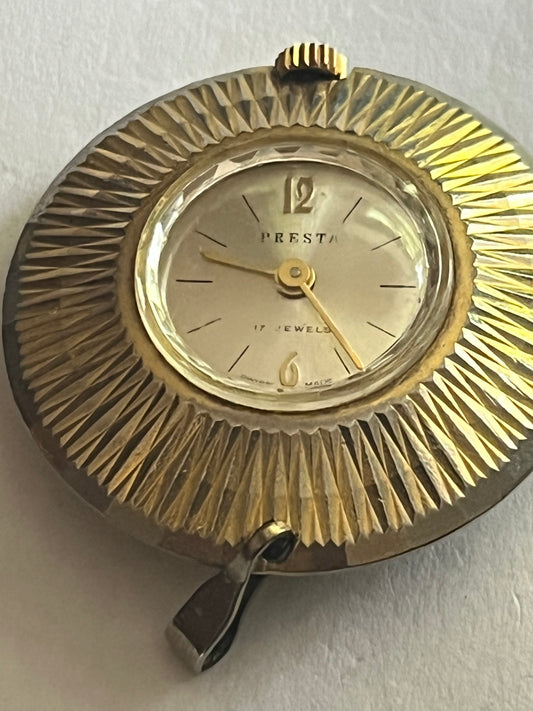 Presta 17 Jewels round gold metal pendant watch - Working but untested