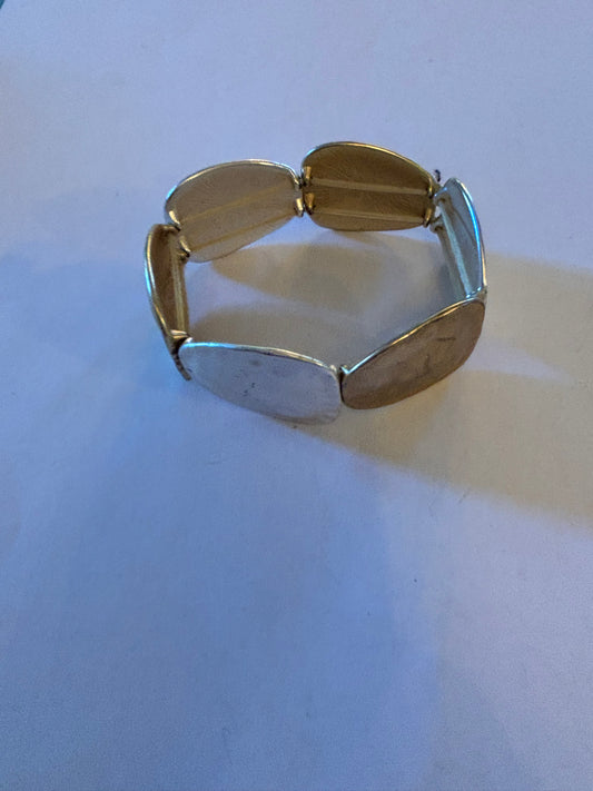 Silver and Gold hammered pattern panel bracelet