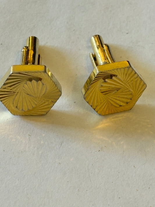 Gold Metal Textured Hexagon Cufflinks