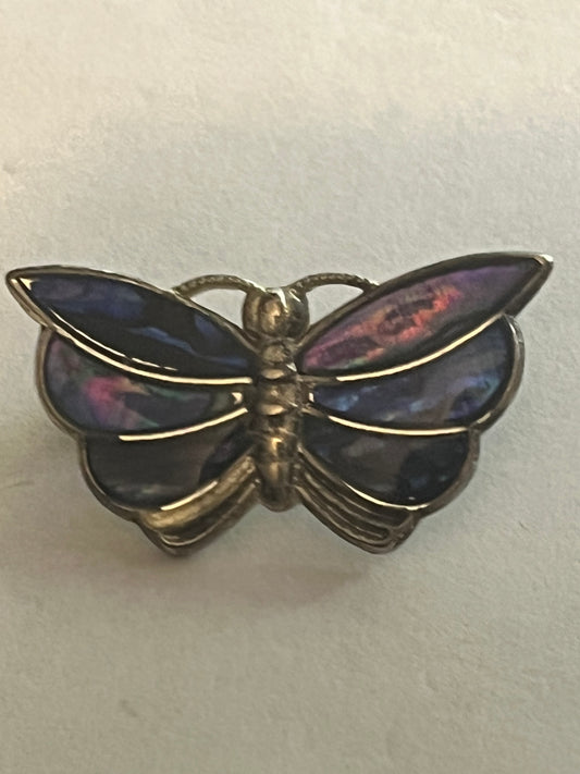 Silver Metal Abalone Butterfly Brooch