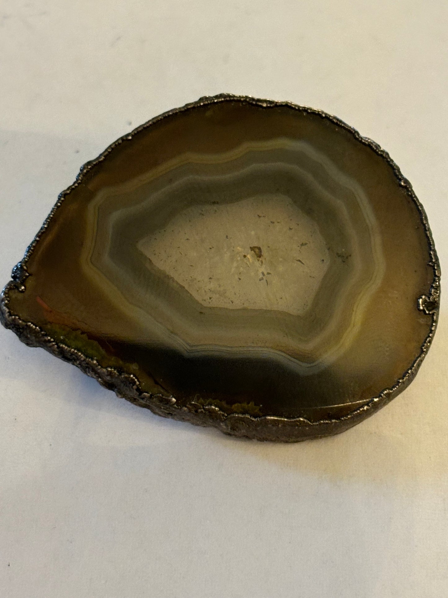 Polished mineral rock slice - Silver hallmarked brooch