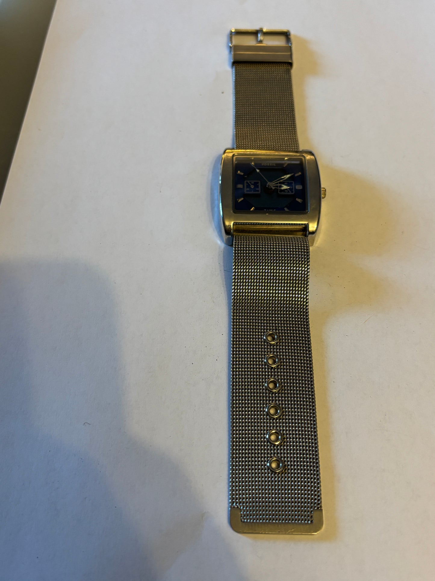 Fossil very large silver and blue square gents watch