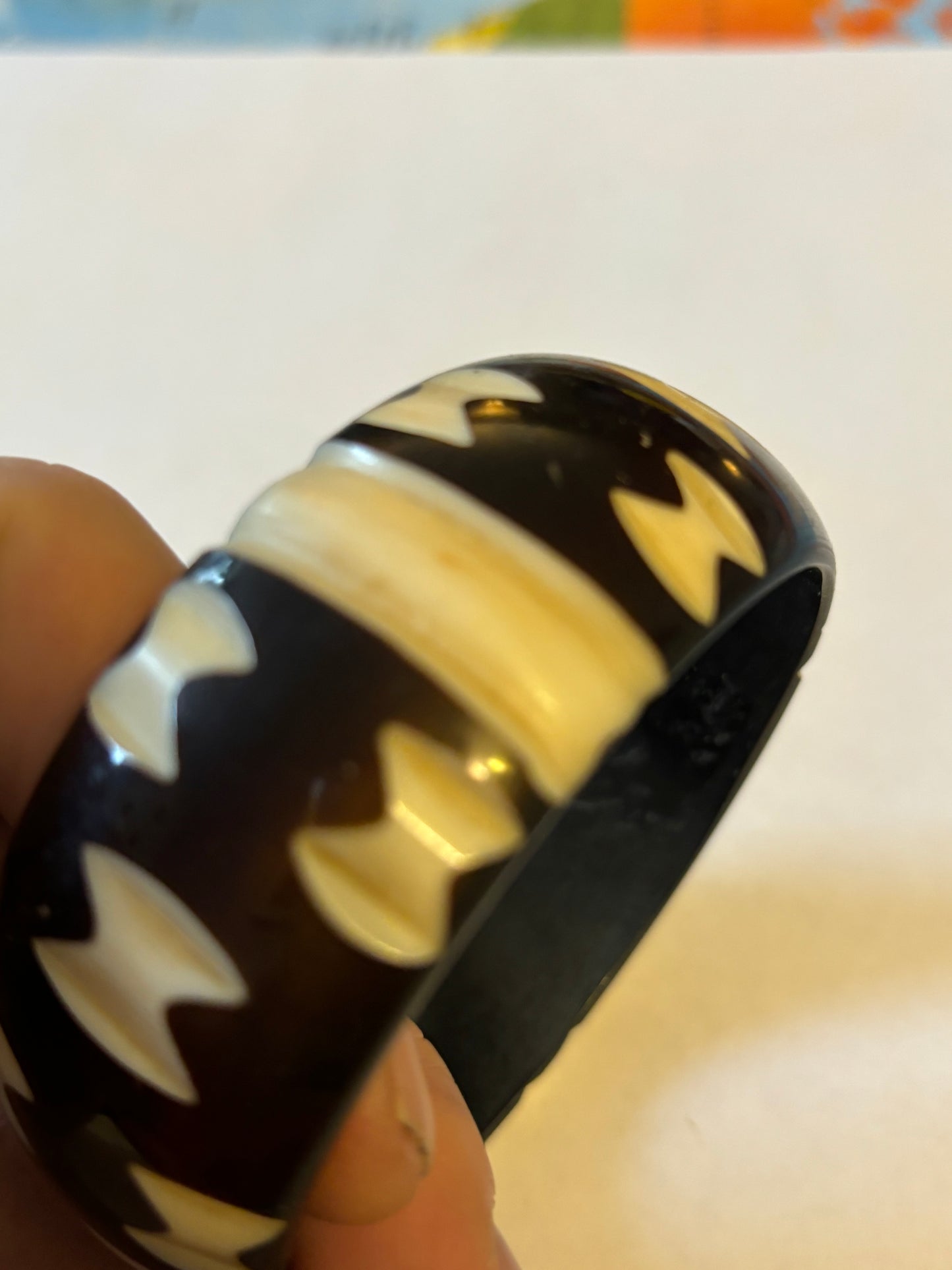 Black Bangle with White Bow Pattern