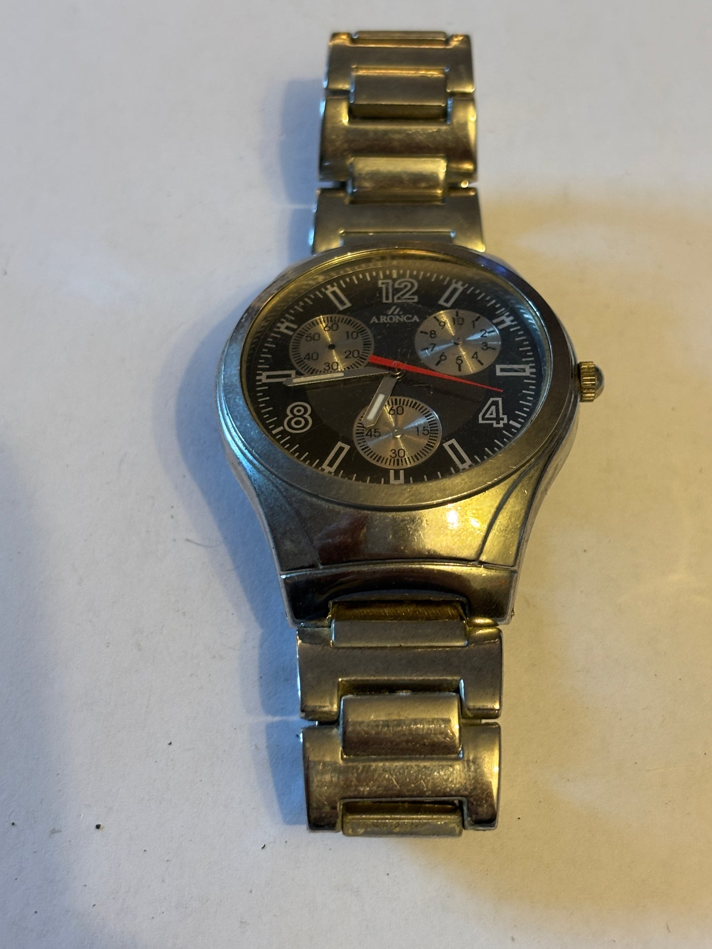 Aronca gents silver and black chunky chrono style watch - Untested