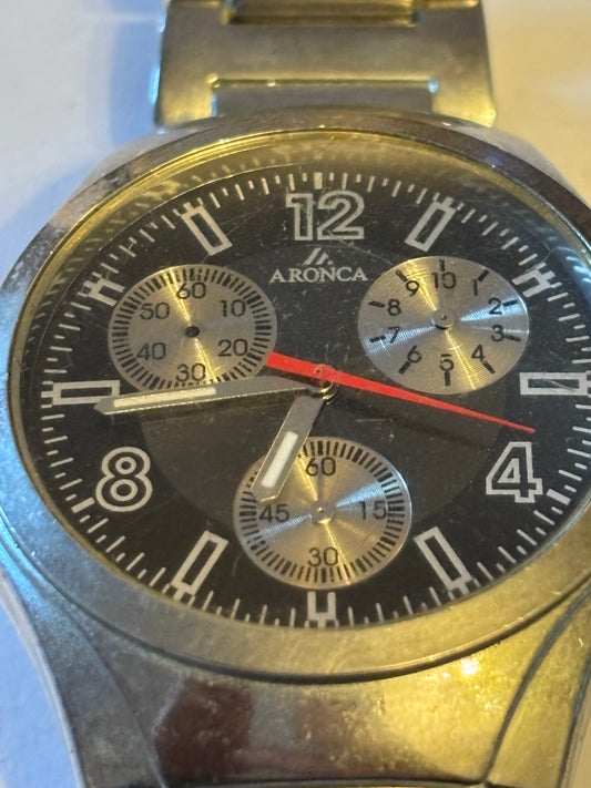 Aronca gents silver and black chunky chrono style watch - Untested