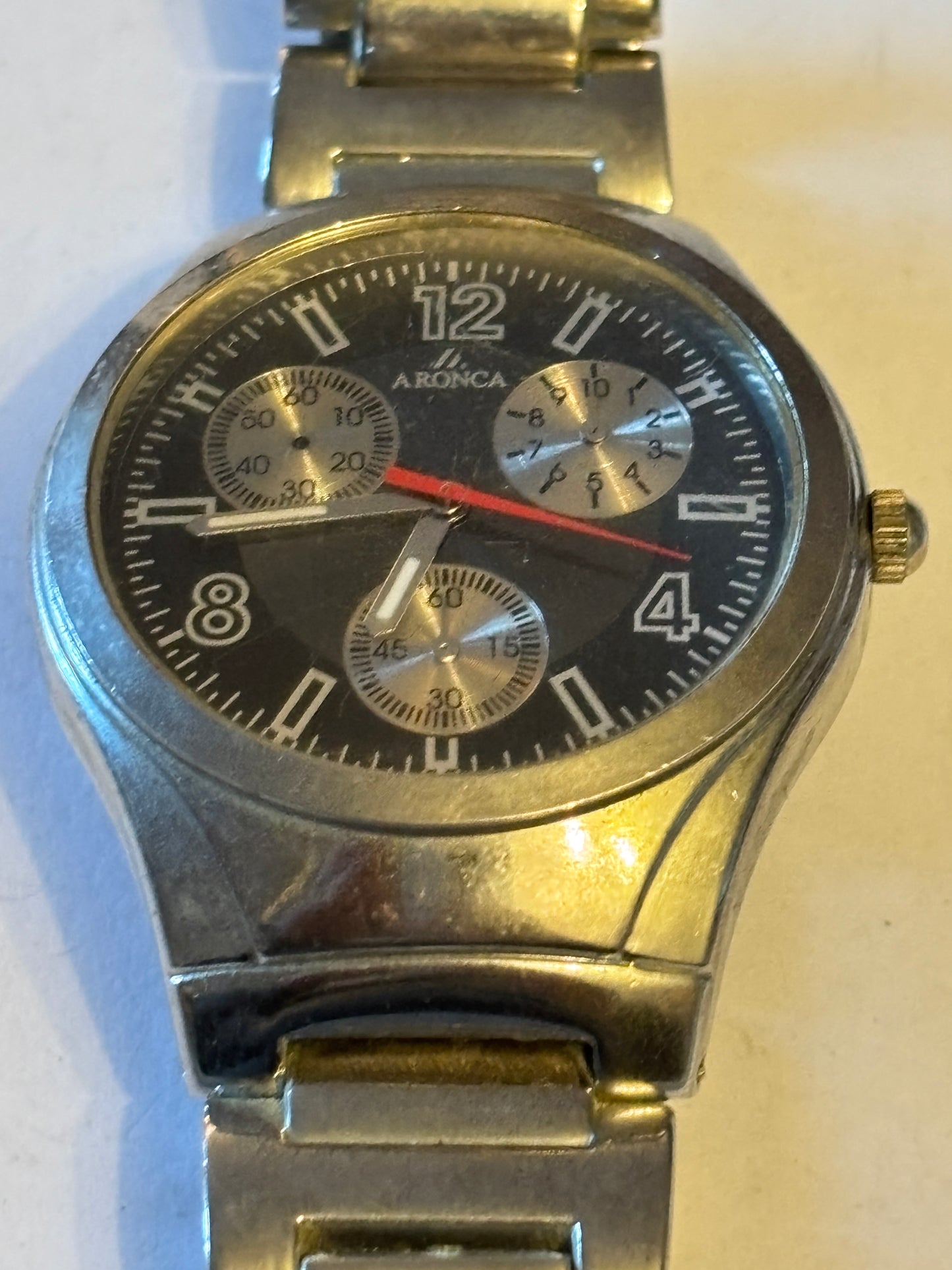 Aronca gents silver and black chunky chrono style watch - Untested