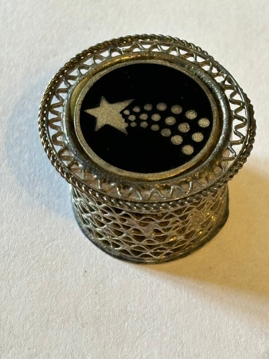 Small Silver Metal Pot With Shooting Star Decorated Lid