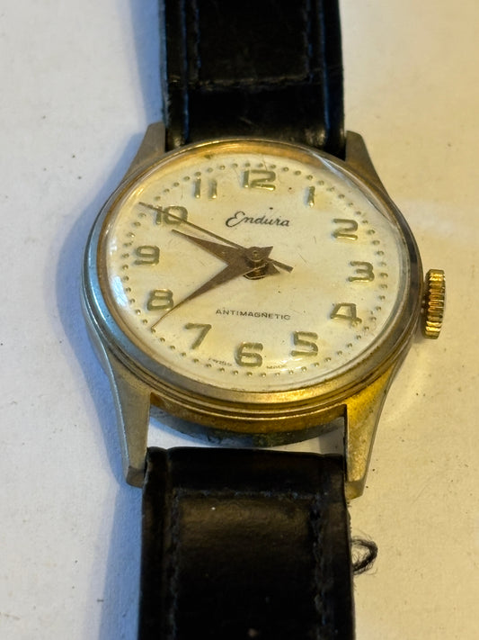 Endura - Black and gold ladies vintage manual wristwatch - Working but untested