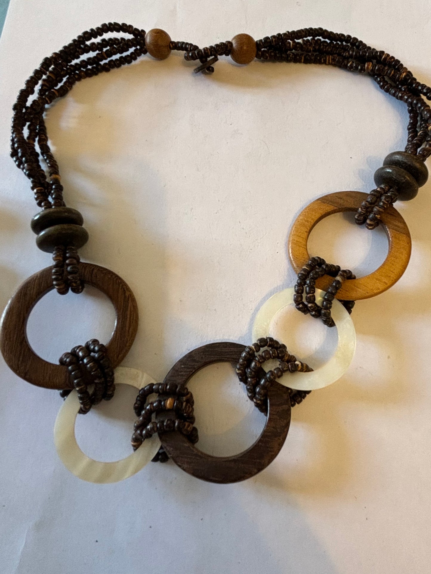 Wooden Beaded Necklace with large Rings