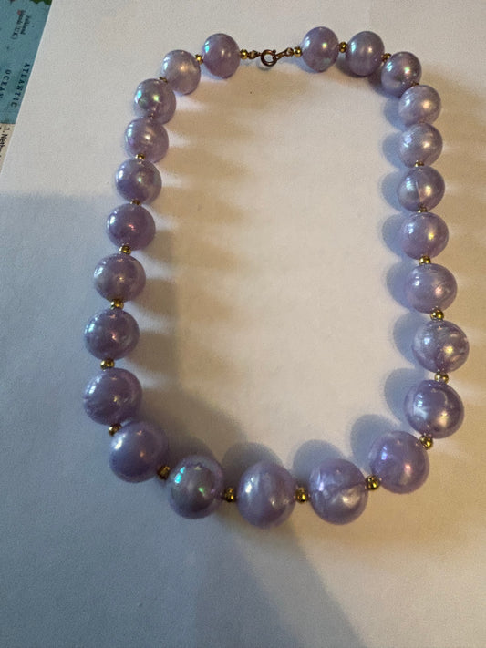 Pearlescent lilac bead necklace with small silver spacers