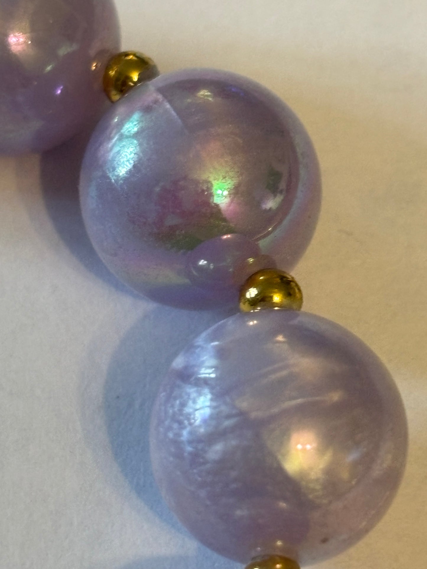 Pearlescent lilac bead necklace with small silver spacers