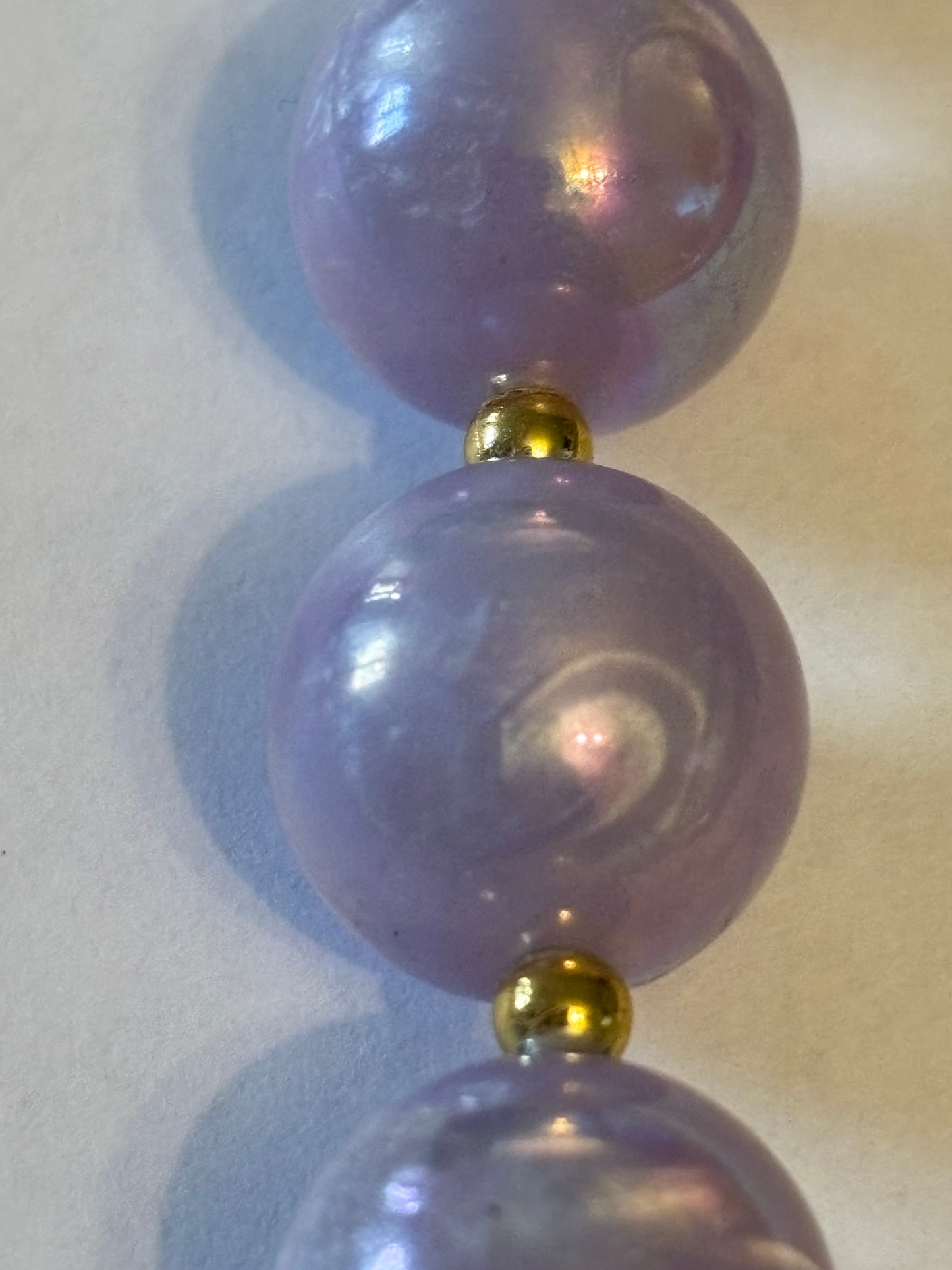 Pearlescent lilac bead necklace with small silver spacers