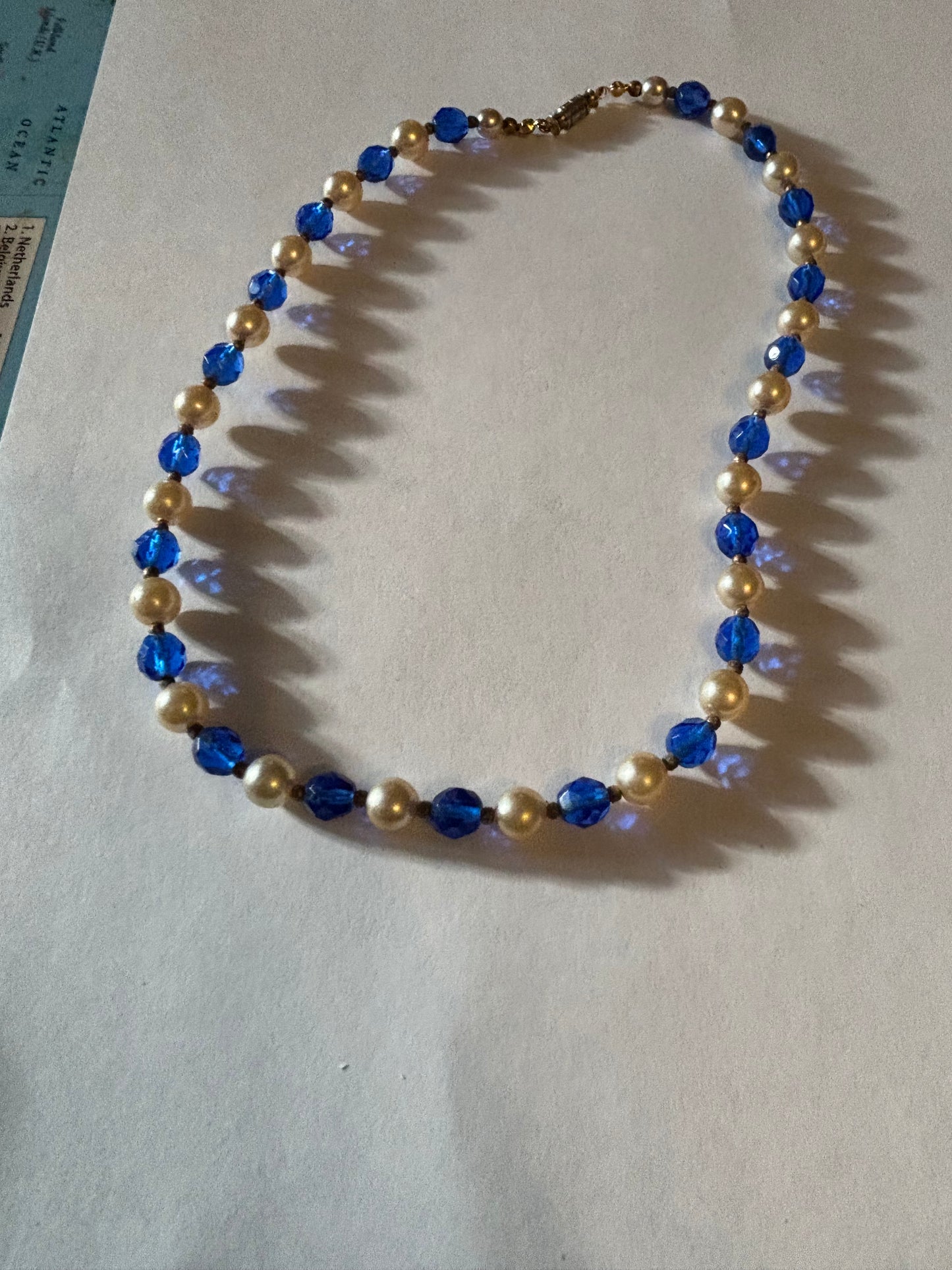 Vivid blue and pearlescent bead necklace