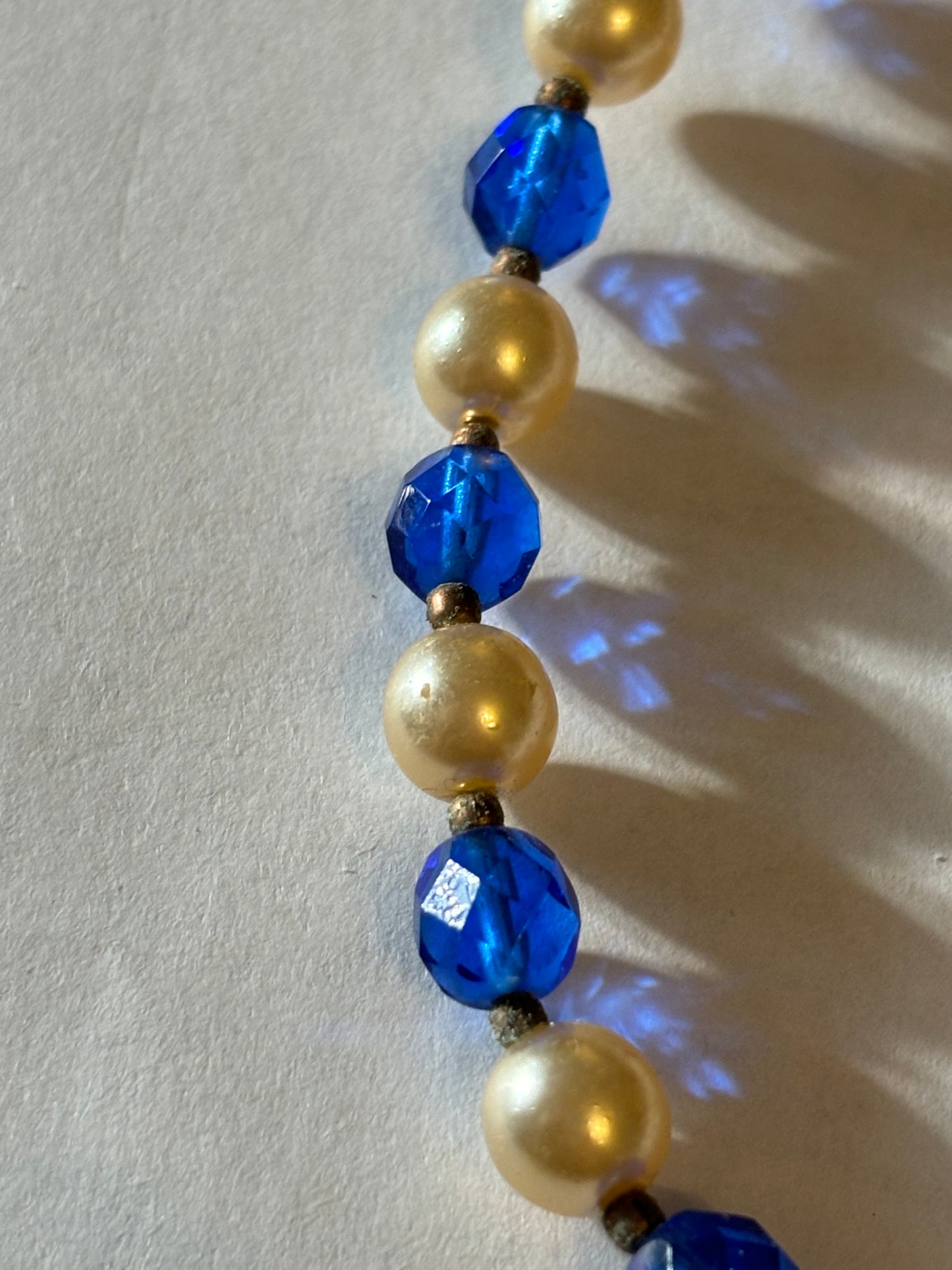 Vivid blue and pearlescent bead necklace