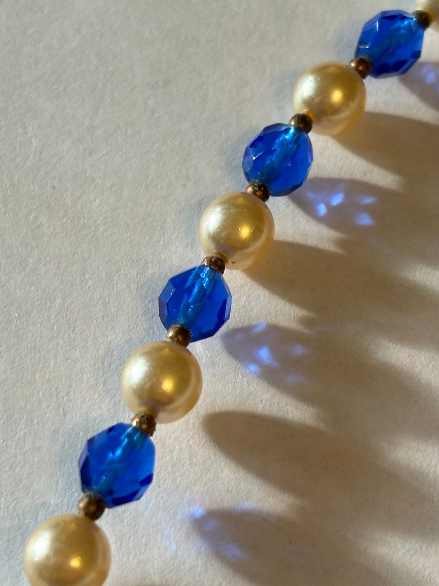 Vivid blue and pearlescent bead necklace