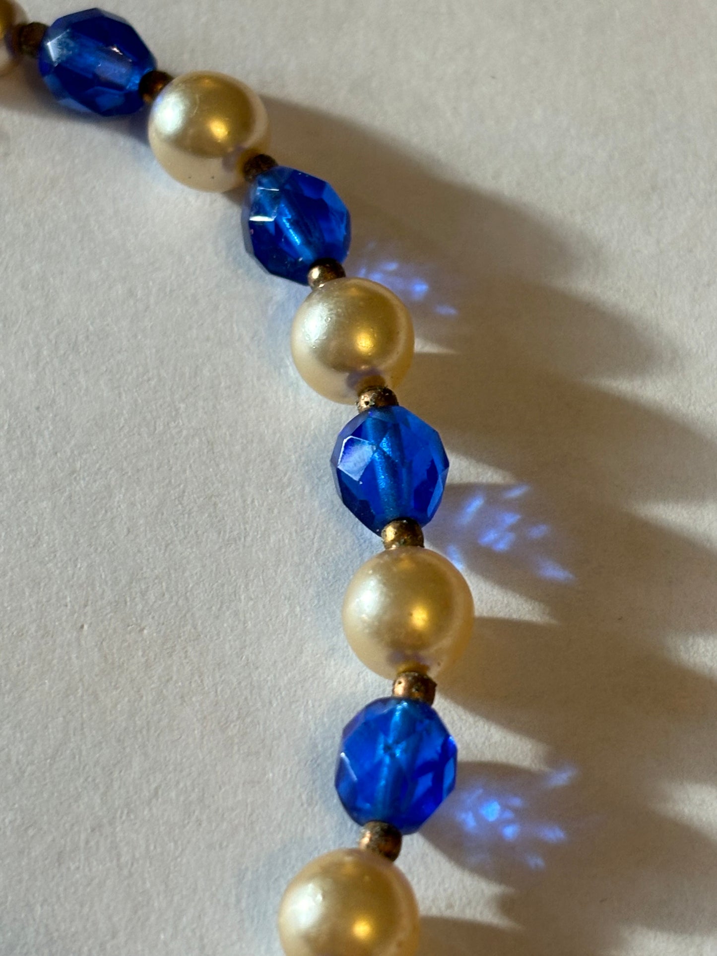 Vivid blue and pearlescent bead necklace