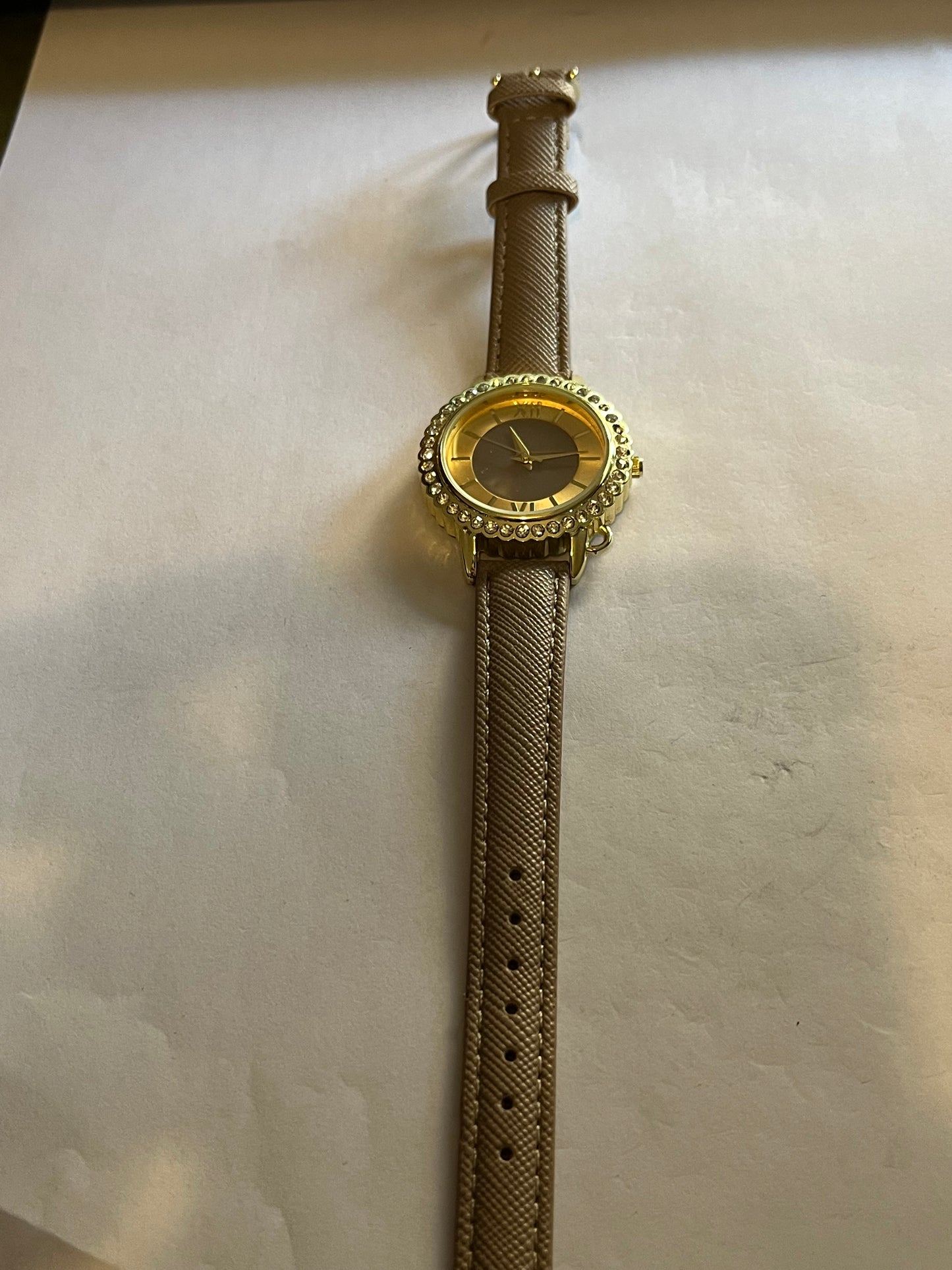 Avon ladies light brown jewelled wristwatch - Untested