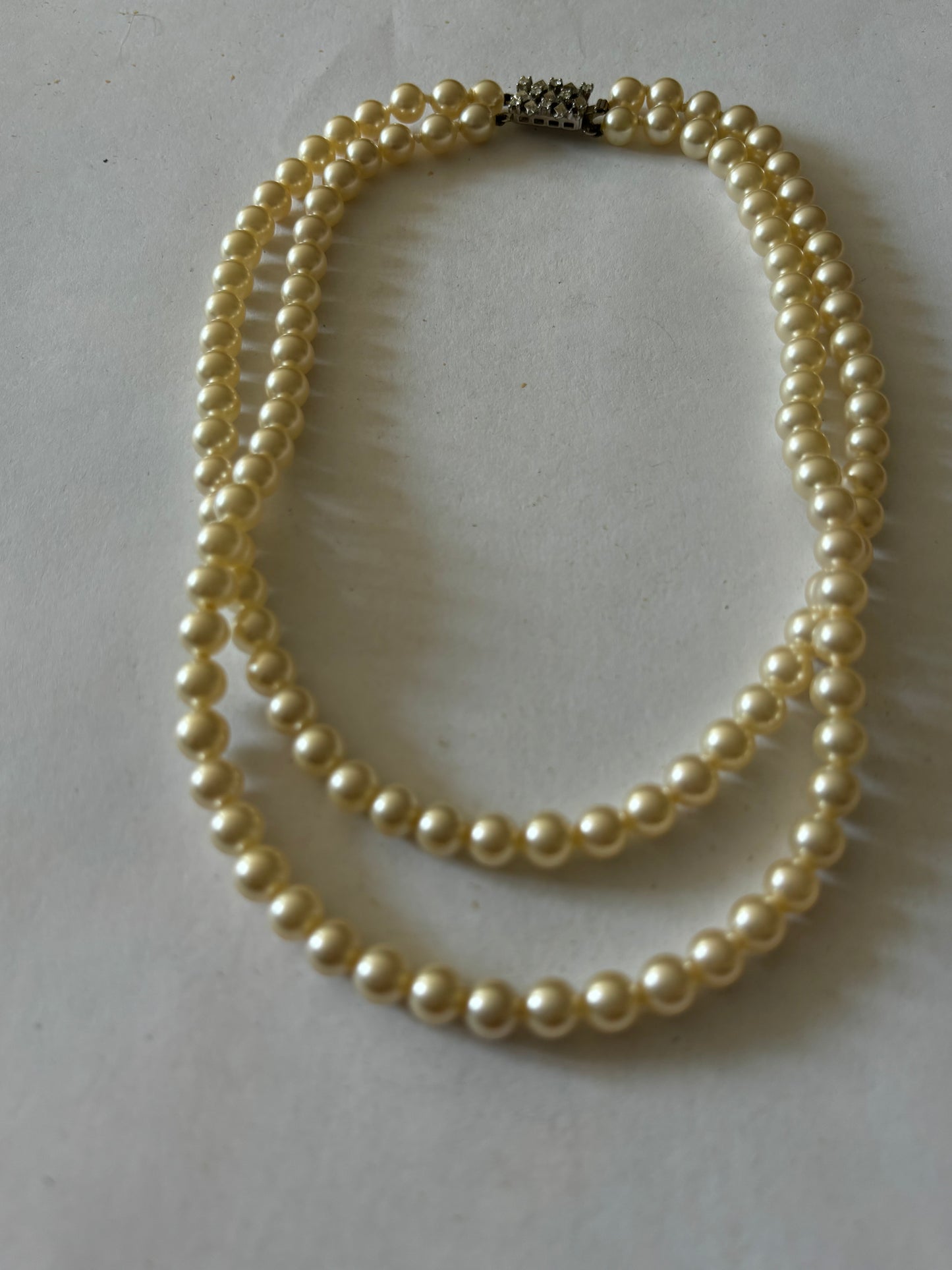 Double tier pearl style necklace with diamante clasp