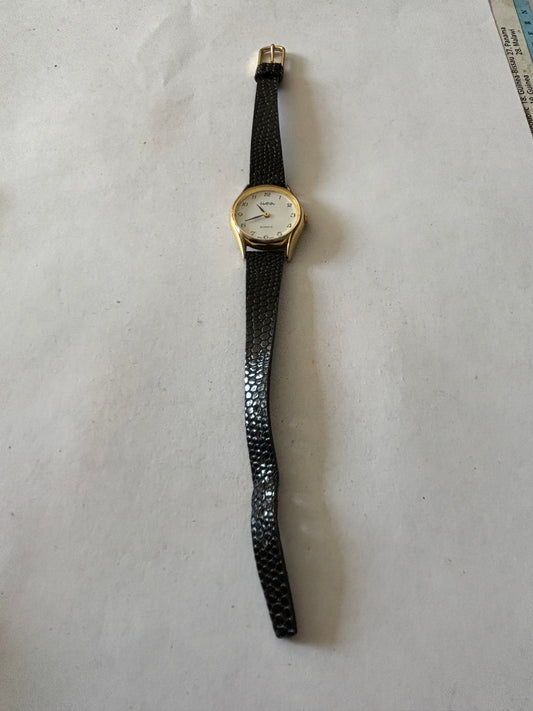 Hana Ladies Black and Gold Dress Watch - Untested