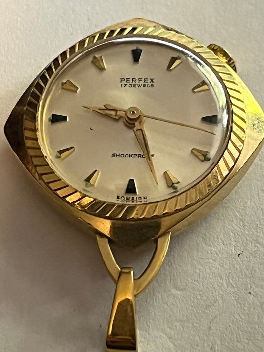 Perfex gold metal manual pendant watch - No Chain - Untested but working