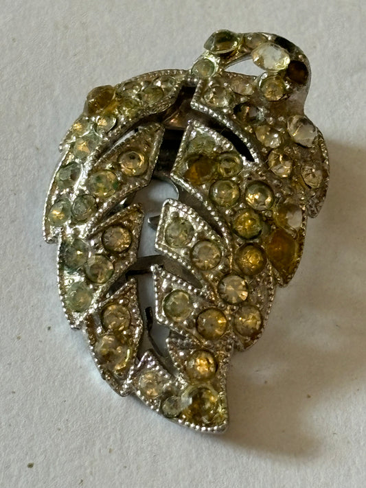 Silver and Diamante Leaf Shaped Dress Clip