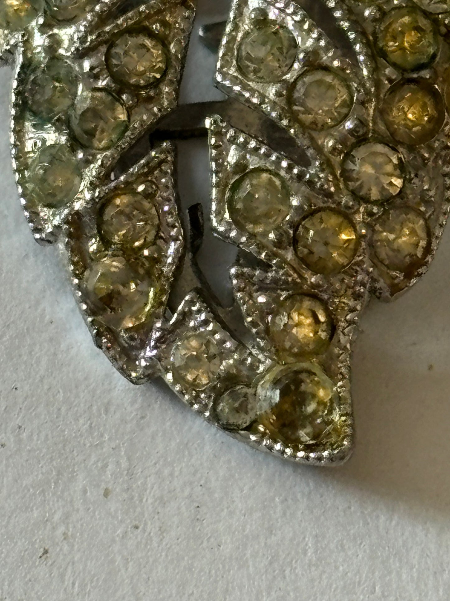 Silver and Diamante Leaf Shaped Dress Clip