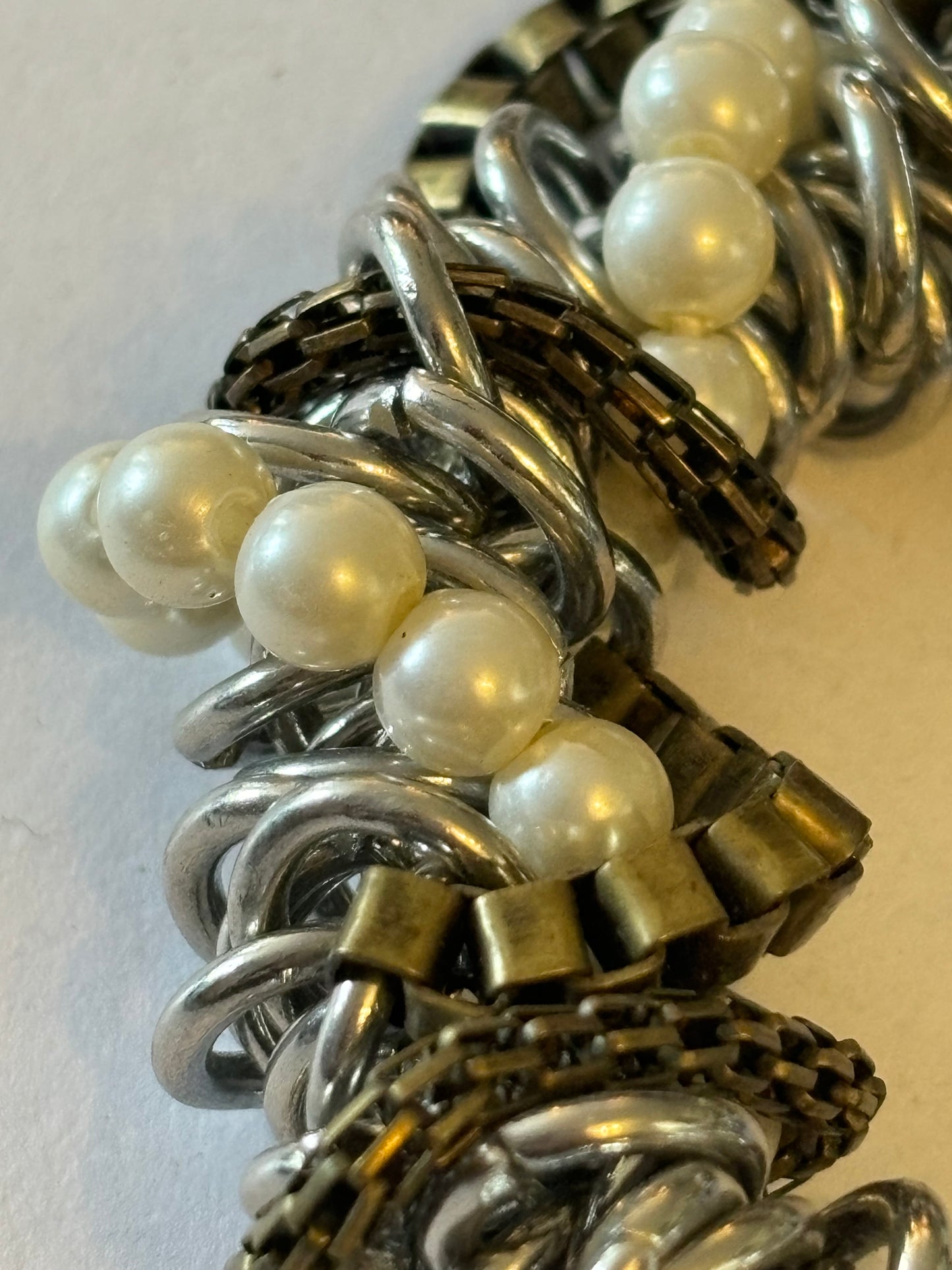 Silver rings, pearls and chain cluster bracelet