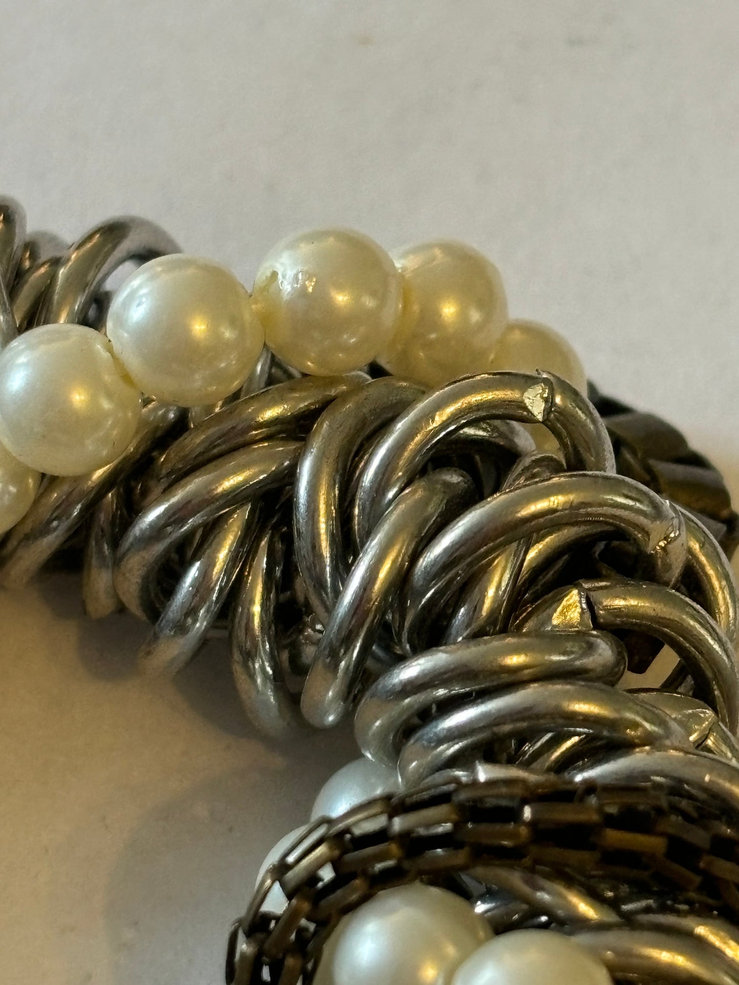 Silver rings, pearls and chain cluster bracelet