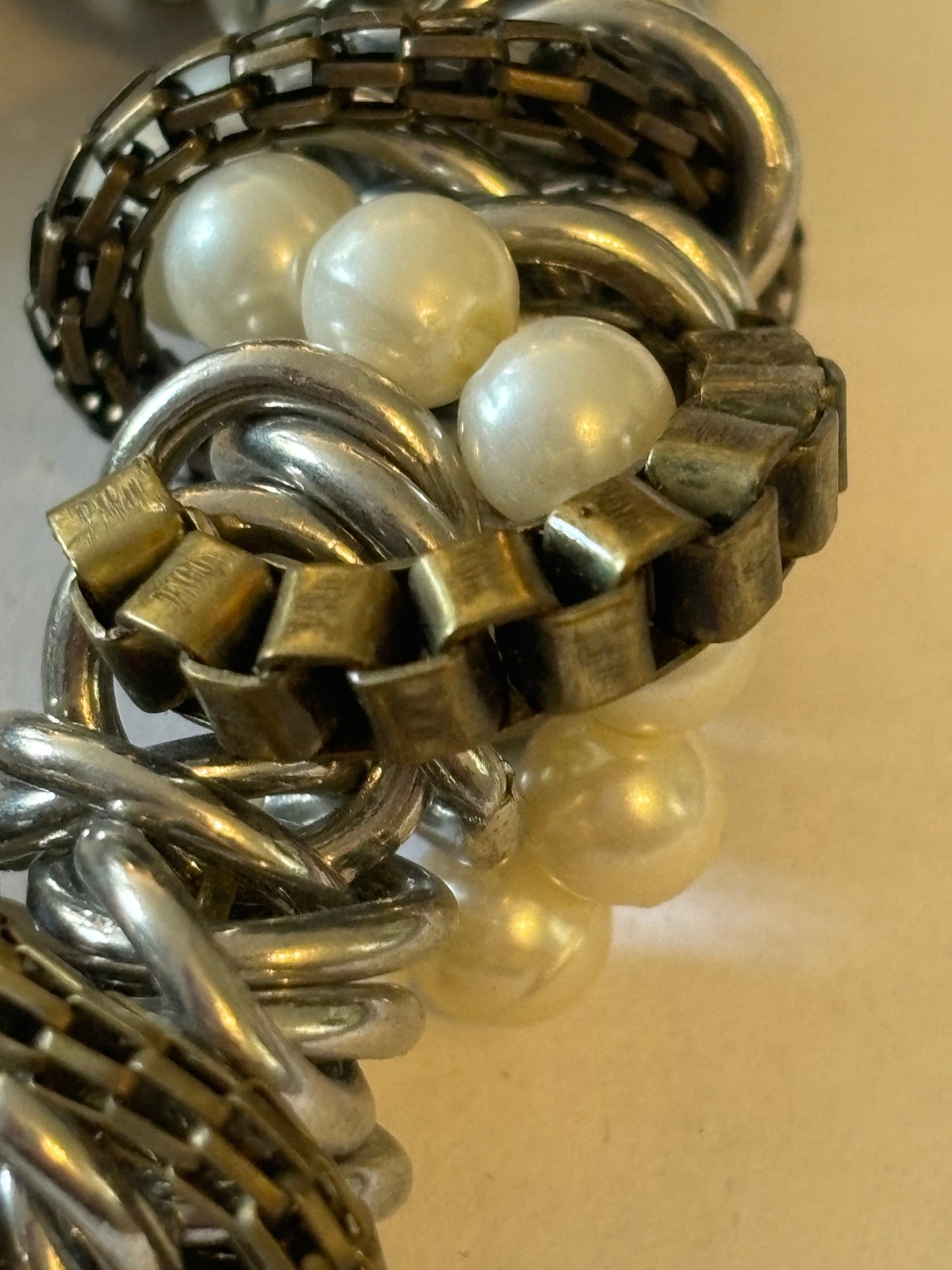 Silver rings, pearls and chain cluster bracelet