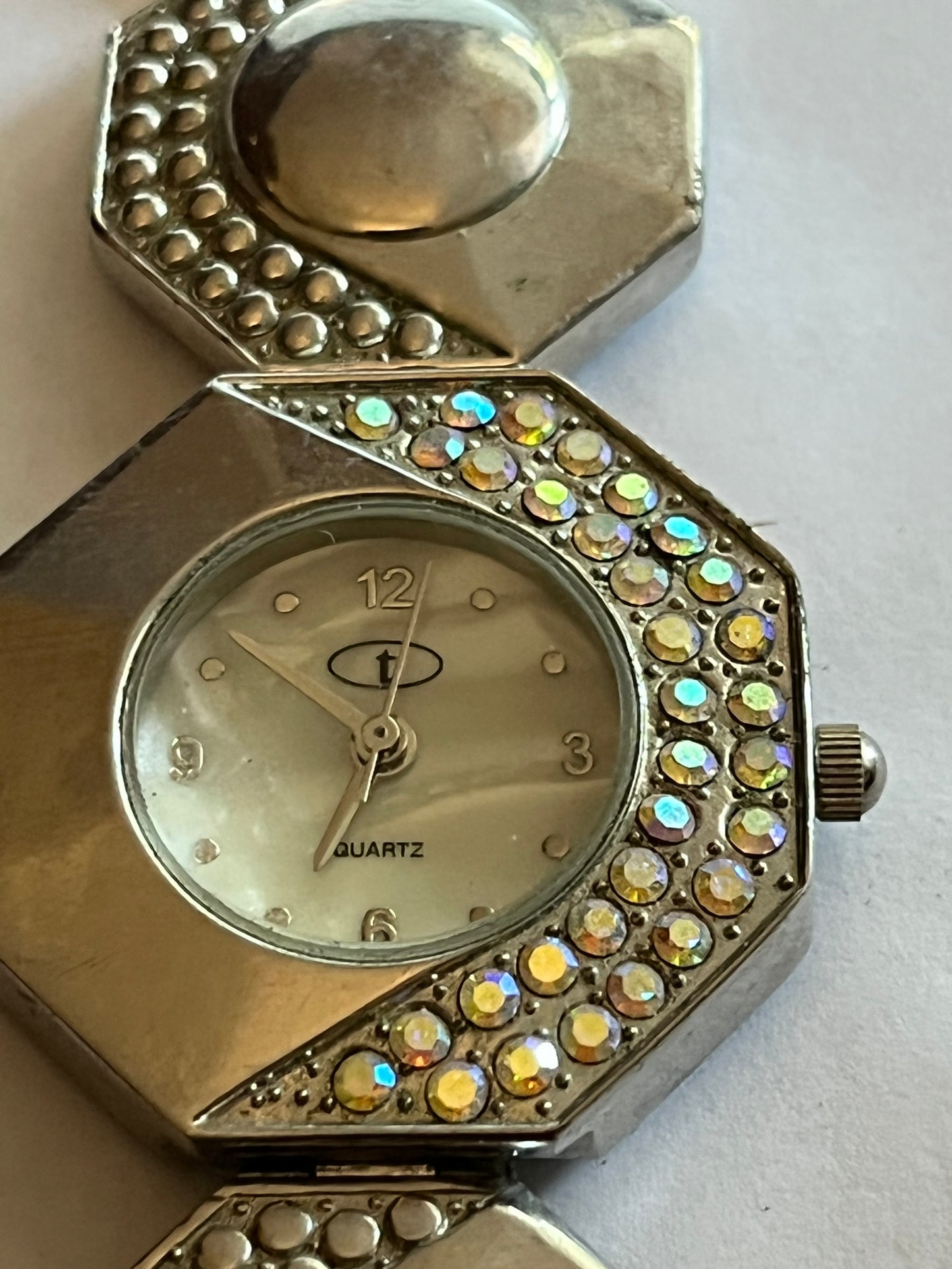 e-Tim large octagon silver jewelled ladies watch - Untested