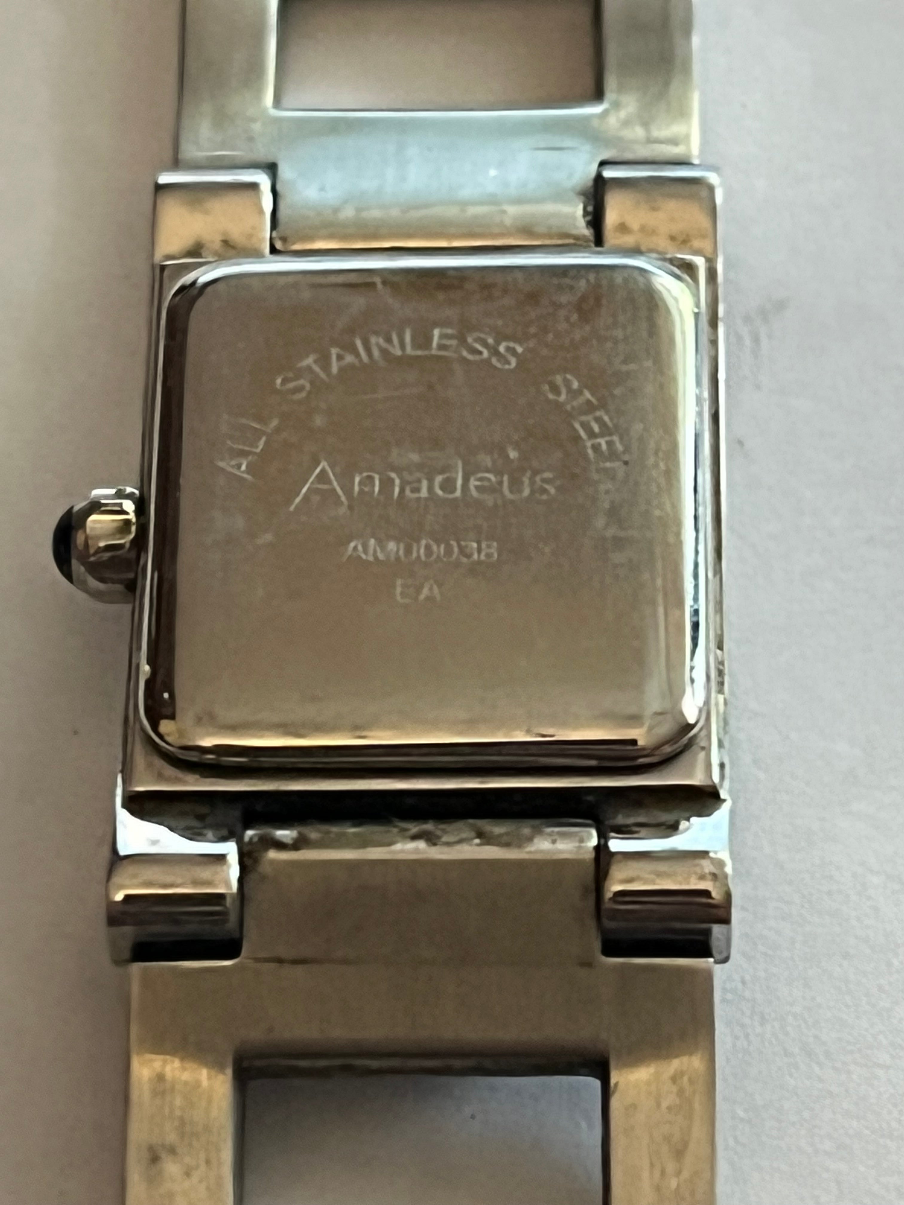 Amadeus square silver heavy ladies jewelled watch Untested