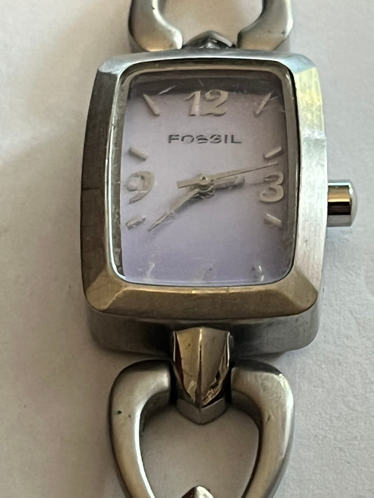 Fossil - Ladies Square silver watch with lilac face - Untested