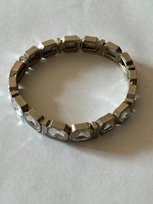 Silver Octagonal Link bracelet with white stones