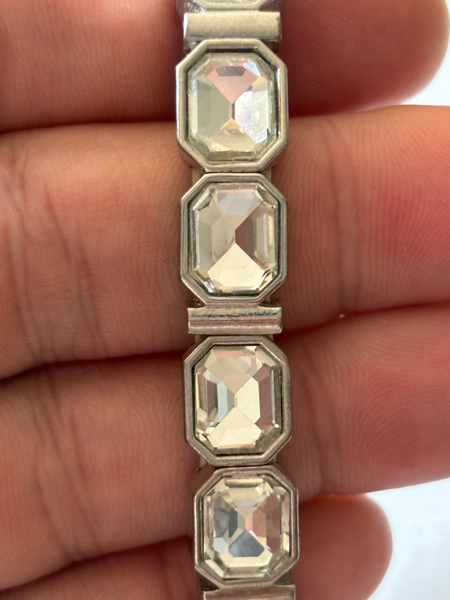 Silver Octagonal Link bracelet with white stones